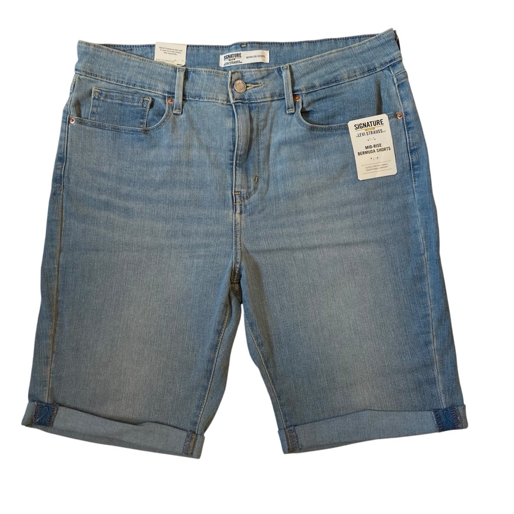 LEVIS SIGNATURE Bermuda Jean Shorts Mid Rise Rolled Cuffs Stretch Denim NWT 14